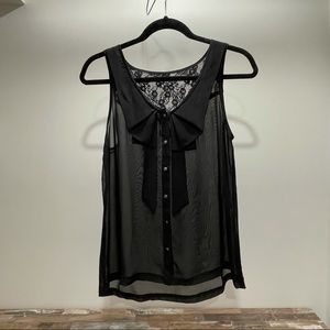 Sheer black tank top with bow collar